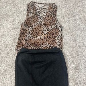 🔥Sexy Leopard print Blouse + pencil skirt